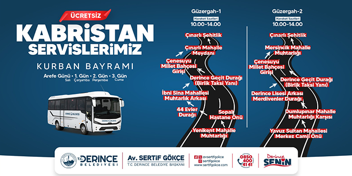 Derince'de Bayramda Mezarlıklara Ücretsiz Ulaşım