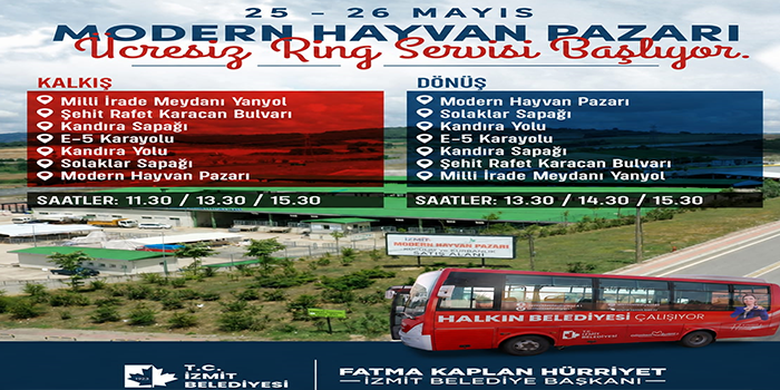 İzmit Belediyesinden Modern Hayvan Pazarı’na ücretsiz ring servisi